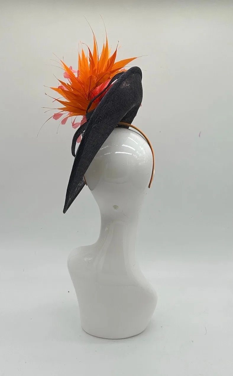 Black, pink, and orange Derby Fascinator, Kentucky Derby Hat Alternative, Kentucky derby hat (GOLD LINE)