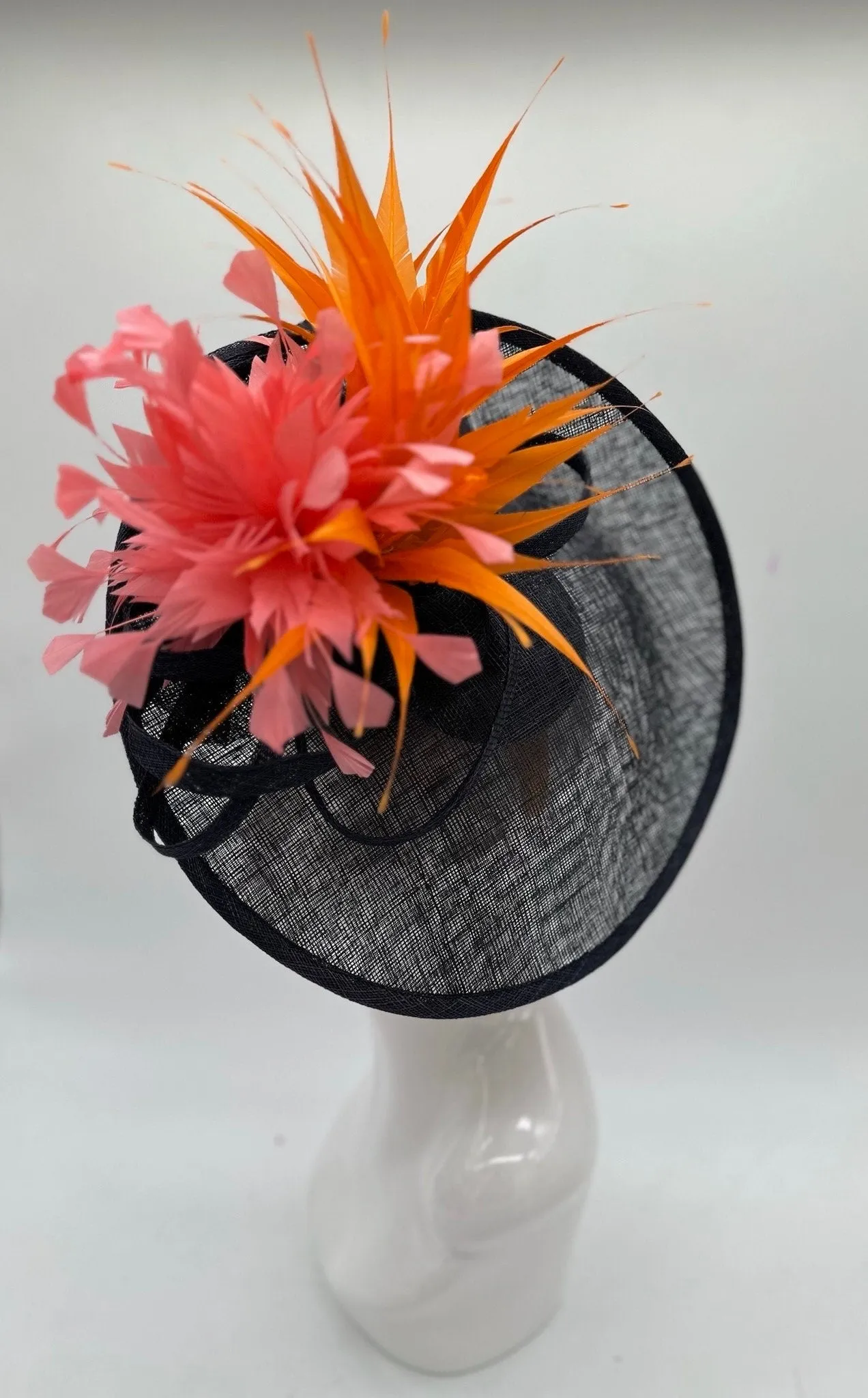 Black, pink, and orange Derby Fascinator, Kentucky Derby Hat Alternative, Kentucky derby hat (GOLD LINE)