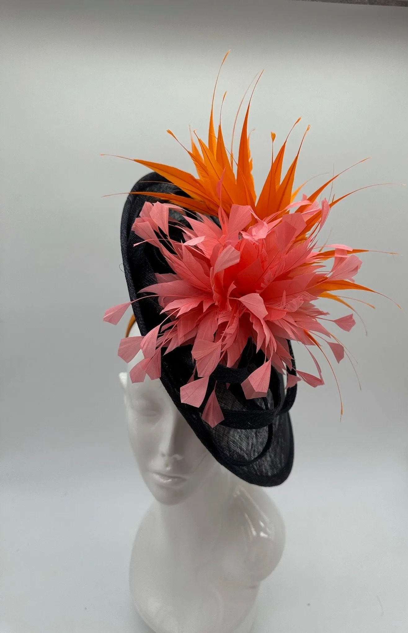 Black, pink, and orange Derby Fascinator, Kentucky Derby Hat Alternative, Kentucky derby hat (GOLD LINE)