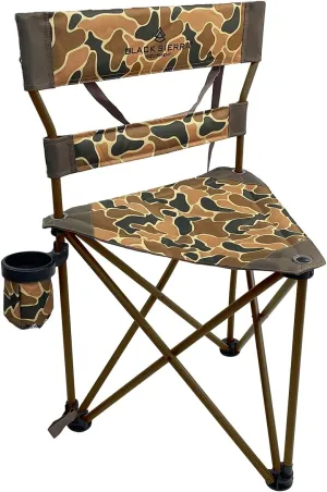Black Sierra XL Tripod Hunting Stool, Foldable Tripod Seat w/Steel Frame Supports 300 Lbs, Heavy Duty Fishing Chair Features Cup-Holder & Carry Shoulder Strap, for Camping, Hiking, Fishing