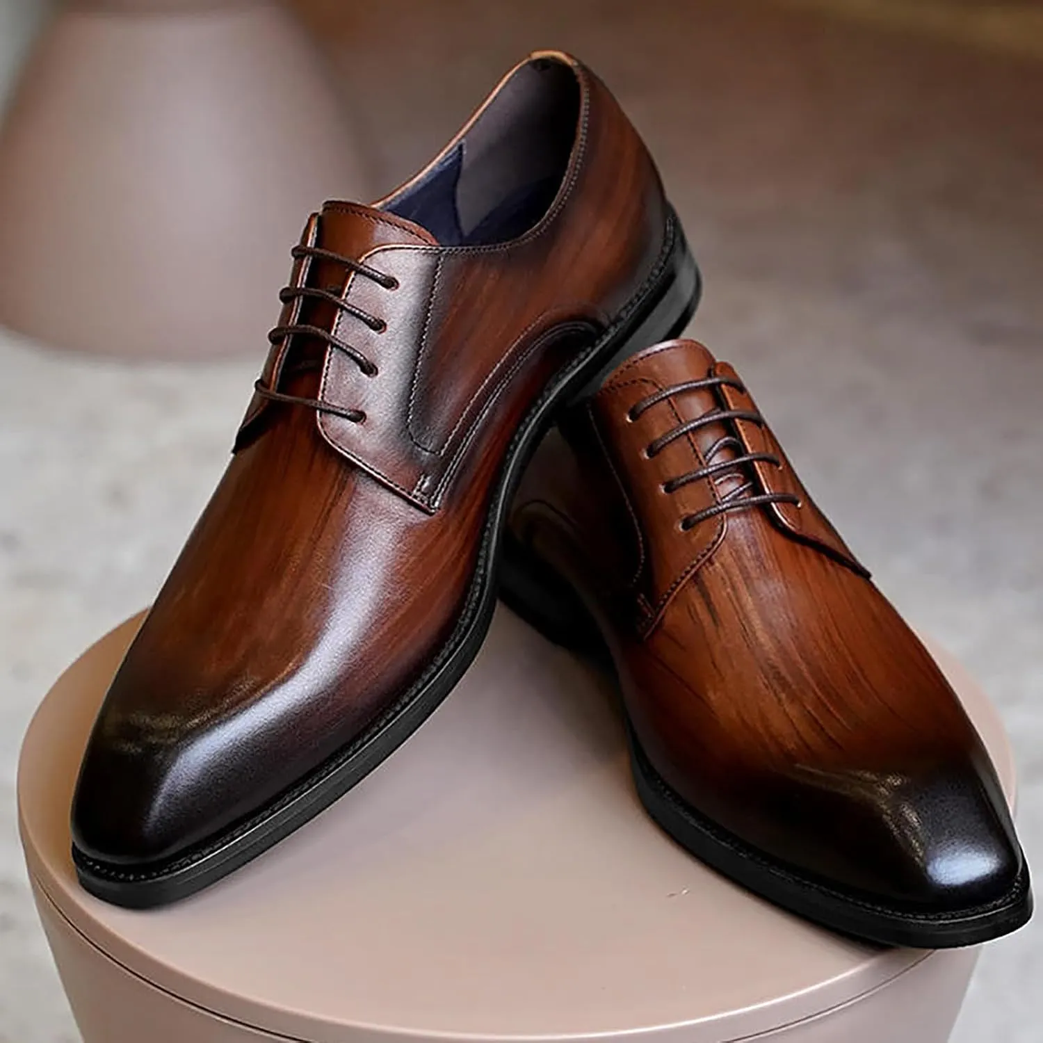 Blue Dress Shoes Men 13 Imitation Wood Grain Fashion Retro Square Toe Leather Shoes 2023 New Foreign Trade Men's Leather Shoes Mens Business Shoes Size 11