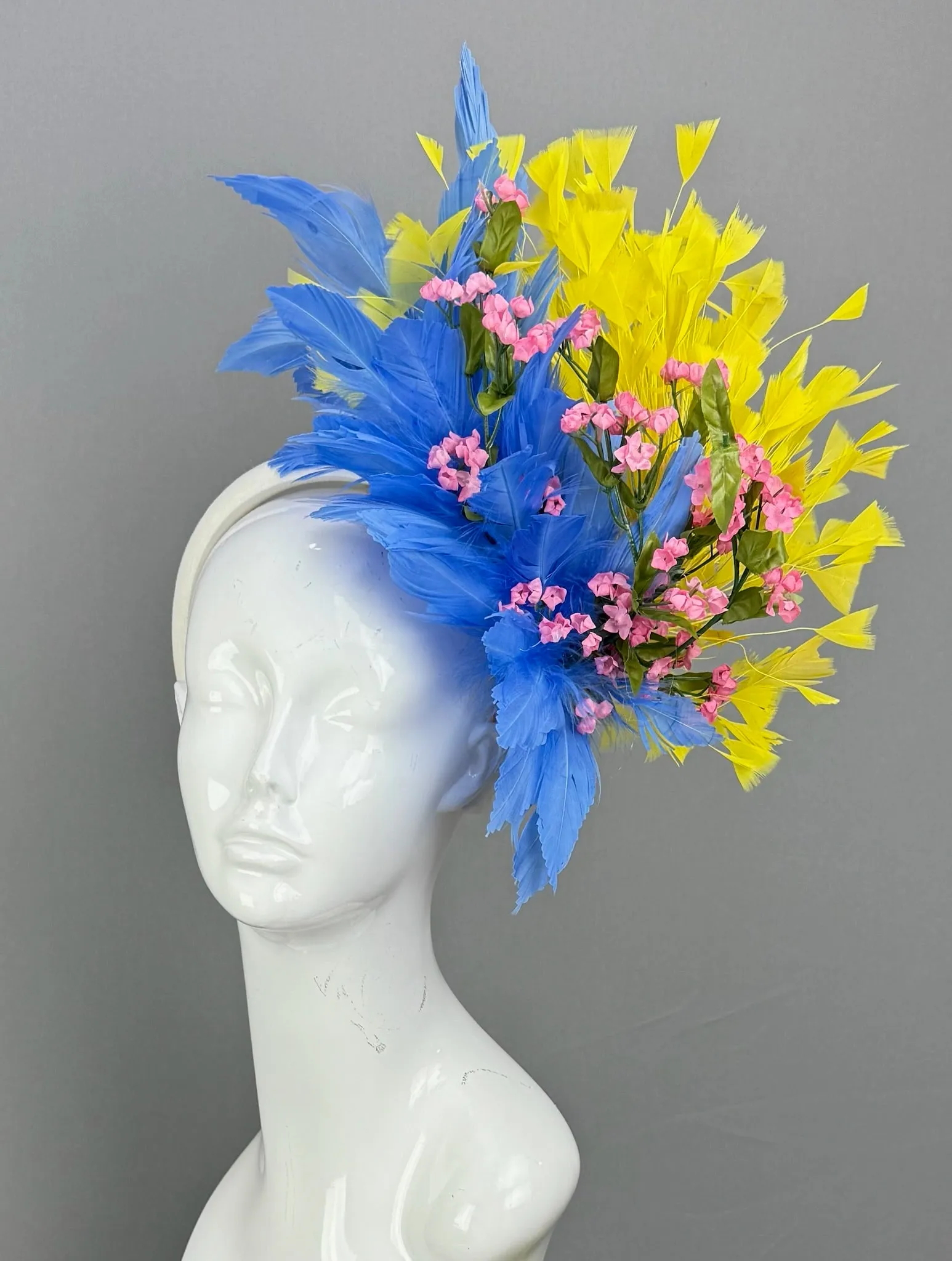 Blue, Pink and Yellow Kentucky Derby fascinator, Derby Hat Alternative (GOLD LINE)