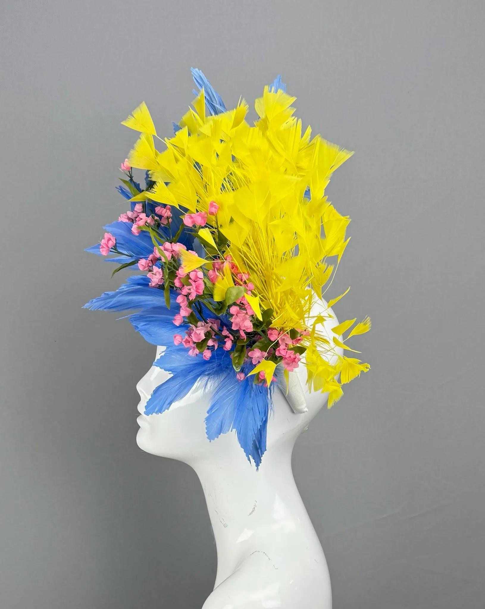 Blue, Pink and Yellow Kentucky Derby fascinator, Derby Hat Alternative (GOLD LINE)