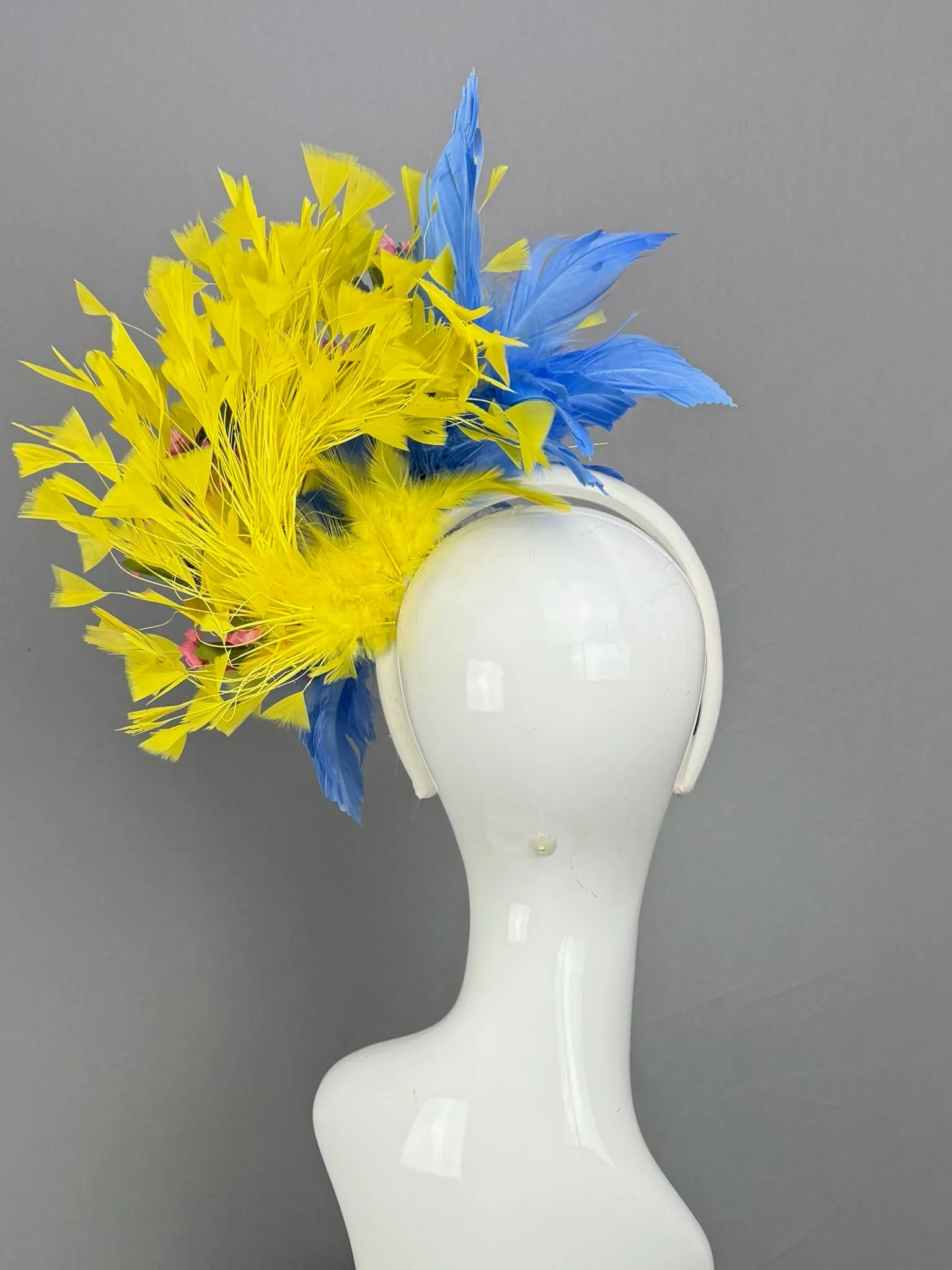Blue, Pink and Yellow Kentucky Derby fascinator, Derby Hat Alternative (GOLD LINE)