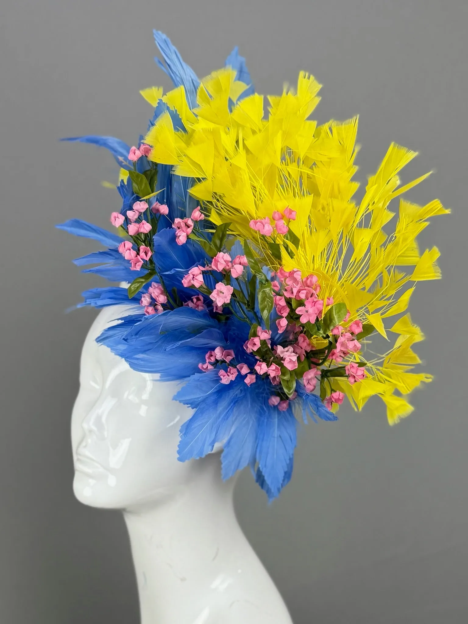 Blue, Pink and Yellow Kentucky Derby fascinator, Derby Hat Alternative (GOLD LINE)