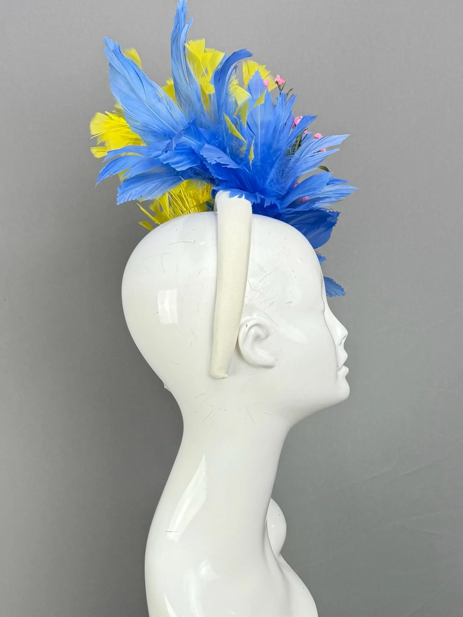 Blue, Pink and Yellow Kentucky Derby fascinator, Derby Hat Alternative (GOLD LINE)