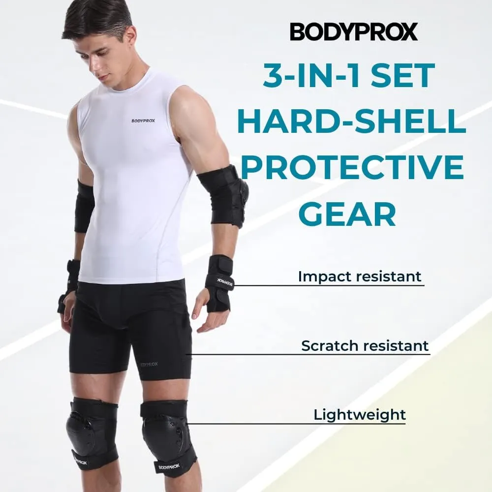 BODYPROX Knee Pads Elbow Pads Wrist Guards Set for Inline Skating, Skateboarding, Roller Derby and BMX Ride.