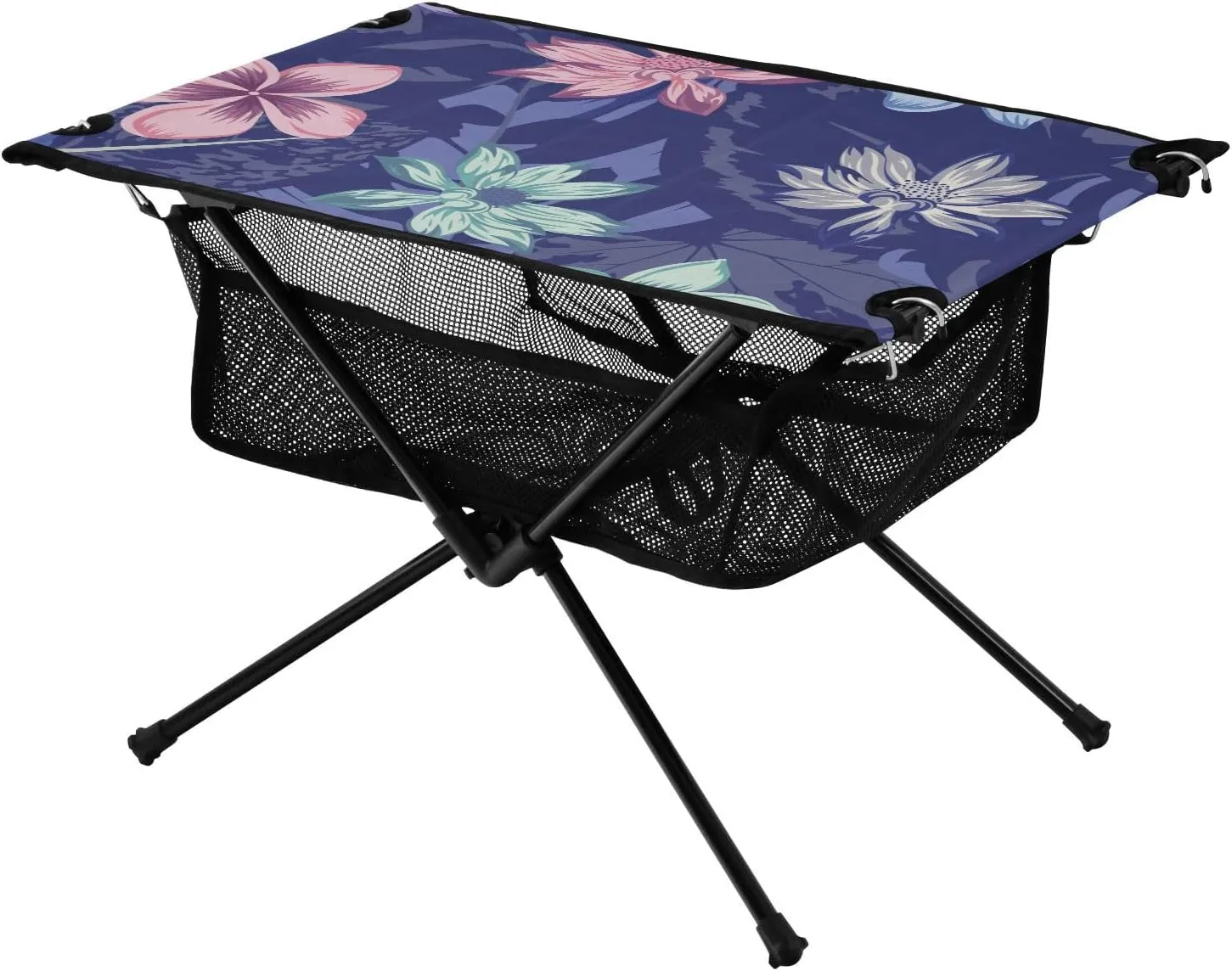 Bolaz Outdoor Folding Portable Picnic Camping Table-Flower on Purple,Storage Mesh for Camping Gear Accessories, Hiking, Mountaineering, Outdoor Travel