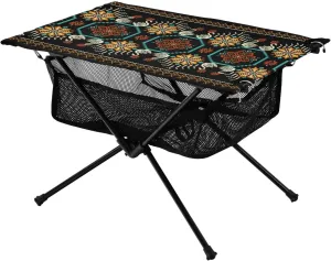 Bolaz Outdoor Folding Portable Picnic Camping Table-Vintage Flower Yellow,Storage Mesh for Camping Gear Accessories, Hiking, Mountaineering, Outdoor Travel
