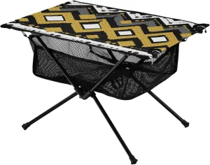 Bolaz Outdoor Folding Portable Picnic Camping Table-Vintage Geometric Pattern on Yellow,Storage Mesh for Camping Gear Accessories, Hiking, Mountaineering, Outdoor Travel