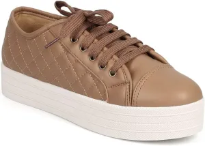 Breckelle's Women Leatherette Quilted Cap Toe Flatform Sneaker DI87 - Natural (Size: 8.5)