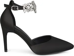 Brinley Co. Womens Lizzie Satin Pointed Toe Rhinestone Ankle Strap D'Orsay Stiletto Heels Black, 7.5 Regular US