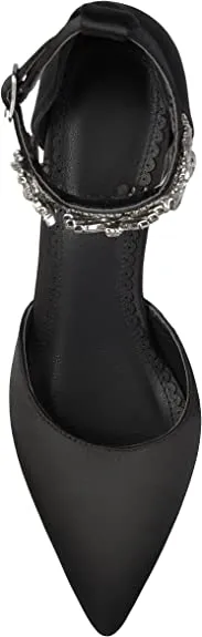 Brinley Co. Womens Lizzie Satin Pointed Toe Rhinestone Ankle Strap D'Orsay Stiletto Heels Black, 7.5 Regular US