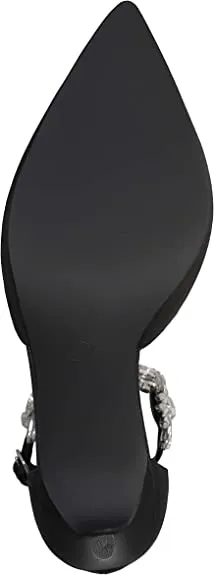 Brinley Co. Womens Lizzie Satin Pointed Toe Rhinestone Ankle Strap D'Orsay Stiletto Heels Black, 7.5 Regular US