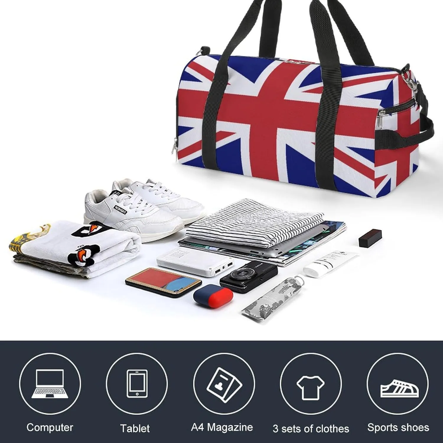British Flag Duffel Bag for Men Women with Shoe Compartment Weekender Tote