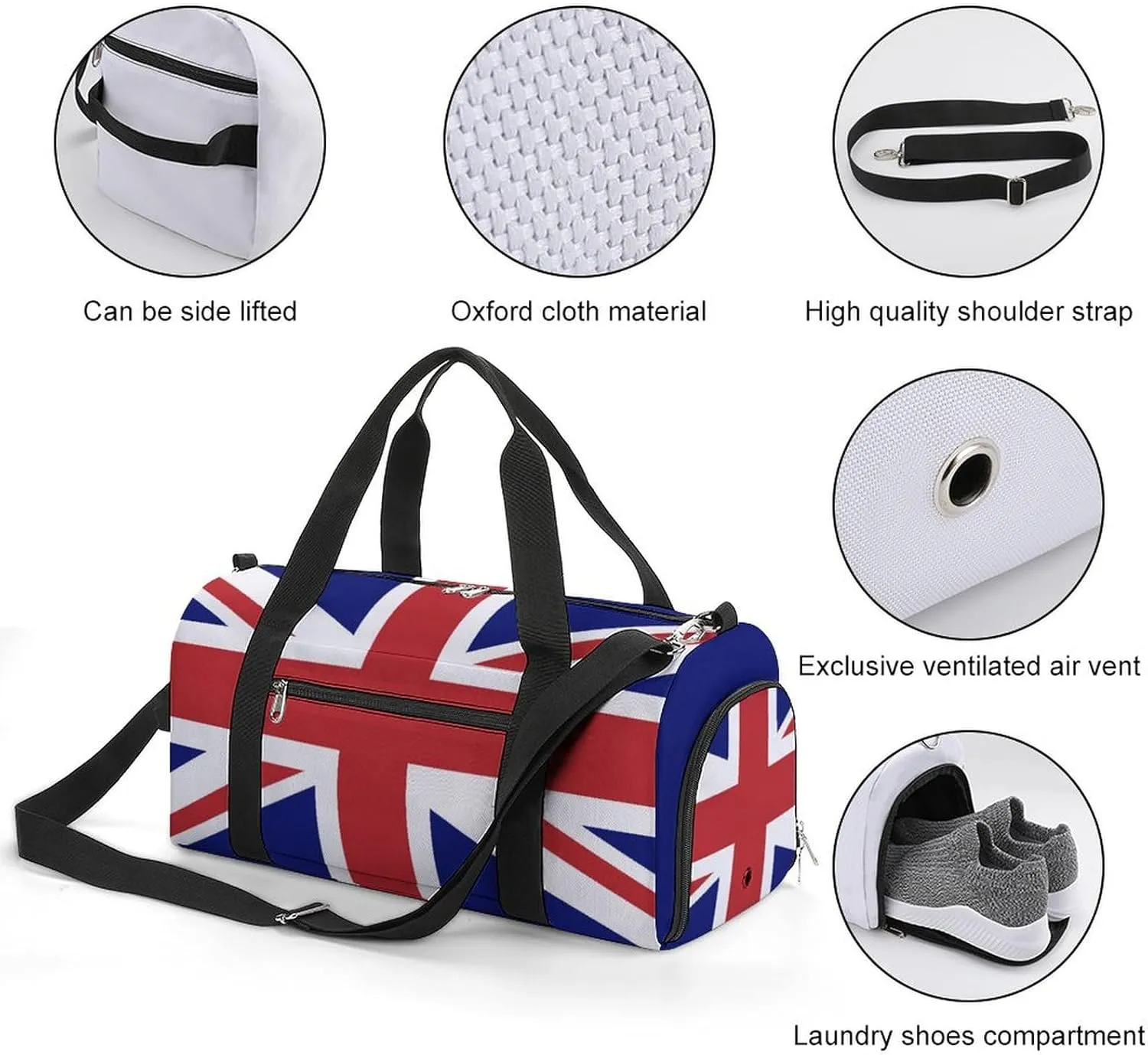 British Flag Duffel Bag for Men Women with Shoe Compartment Weekender Tote