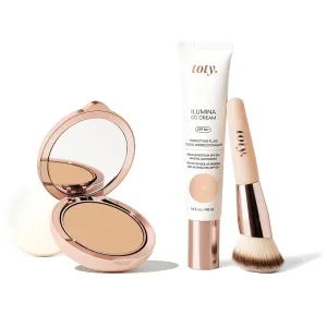 by Sofia Vergara - Ilumina CC Cream 100% Mineral Color Correcting Cream   Ilumina CC Creamy Compact Mineral Broad Spectrum Sunscreen   Angled Complexion & Foundation Blending Brush - 1C