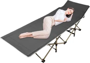 Camping Cot, Easy-to-Assemble Folding Cot Supports Campers up to 6.25ft, Sleeping Cots for Adults, Camping Bed Great for Camping, Lounging, & Elevated Sleeping,Grey
