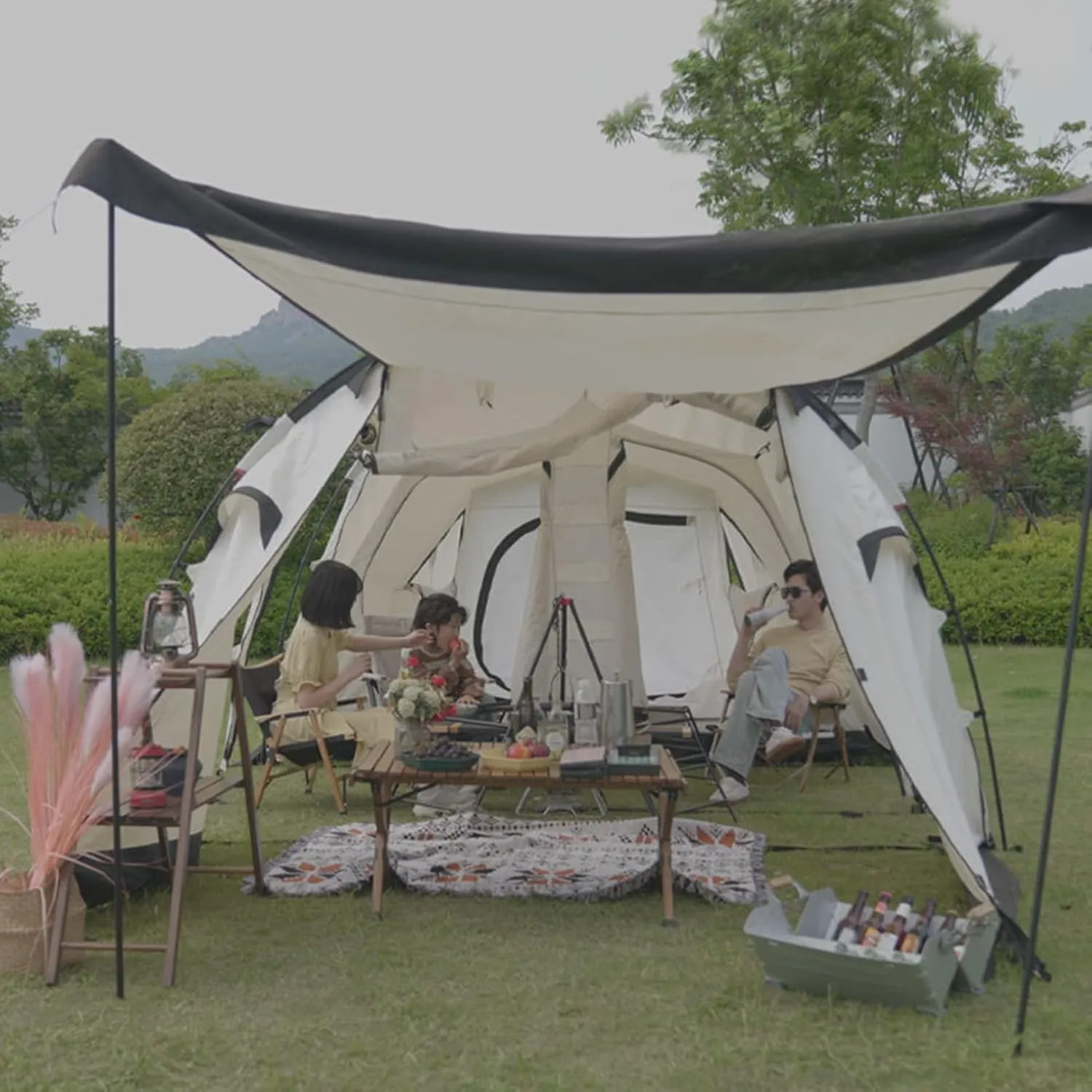 Camping Tunnel Tent - Durable Family Tent for Outdoor Gathering Festivals Party - 650 * 300 * 200CM (Beige 650 * 300 * 200CM) (Beige 650 * 300 * 200CM)