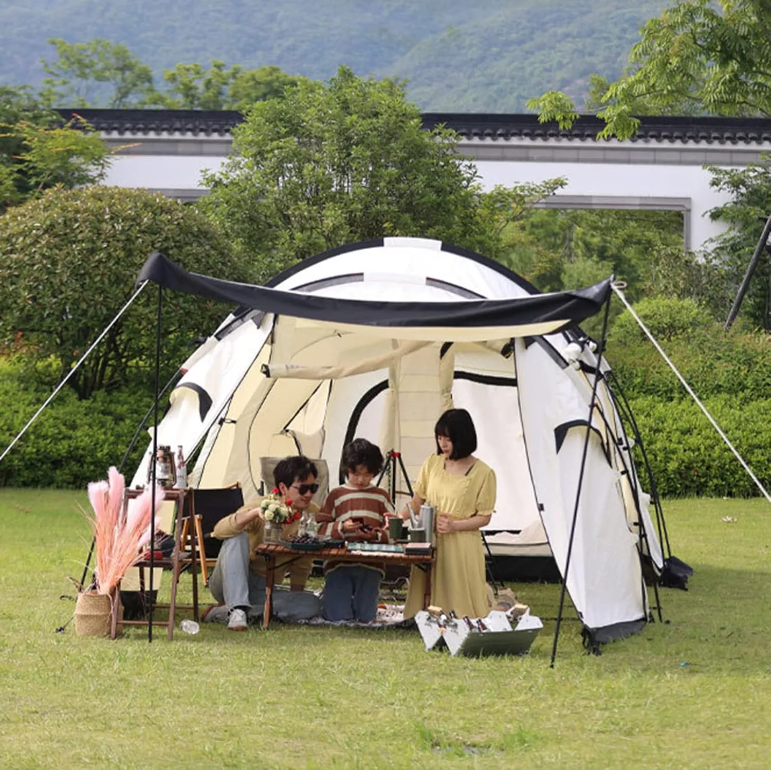 Camping Tunnel Tent - Durable Family Tent for Outdoor Gathering Festivals Party - 650 * 300 * 200CM (Beige 650 * 300 * 200CM) (Beige 650 * 300 * 200CM)