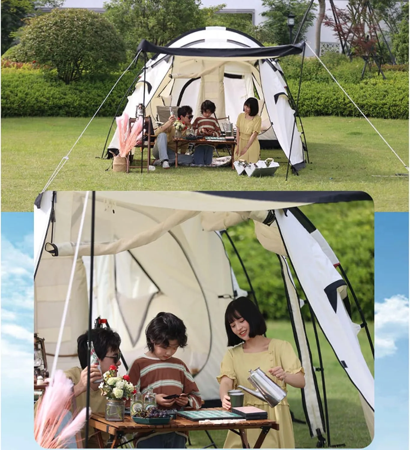 Camping Tunnel Tent - Durable Family Tent for Outdoor Gathering Festivals Party - 650 * 300 * 200CM (Beige 650 * 300 * 200CM) (Beige 650 * 300 * 200CM)