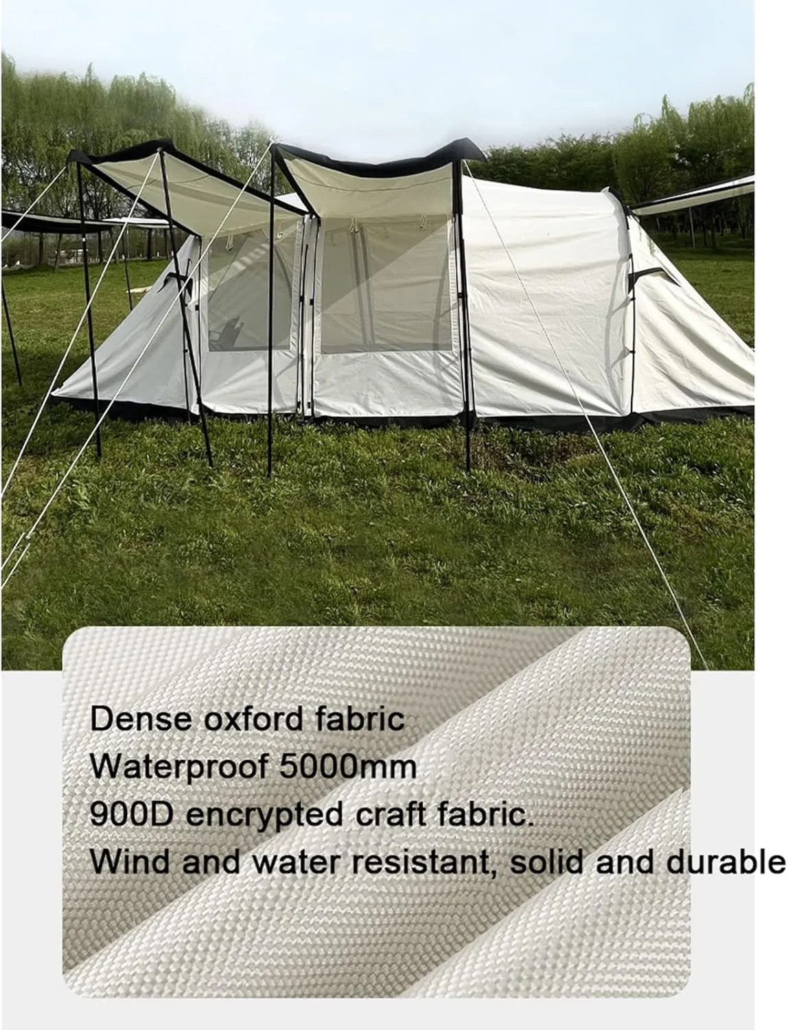 Camping Tunnel Tent - Durable Family Tent for Outdoor Gathering Festivals Party - 650 * 300 * 200CM (Beige 650 * 300 * 200CM) (Beige 650 * 300 * 200CM)