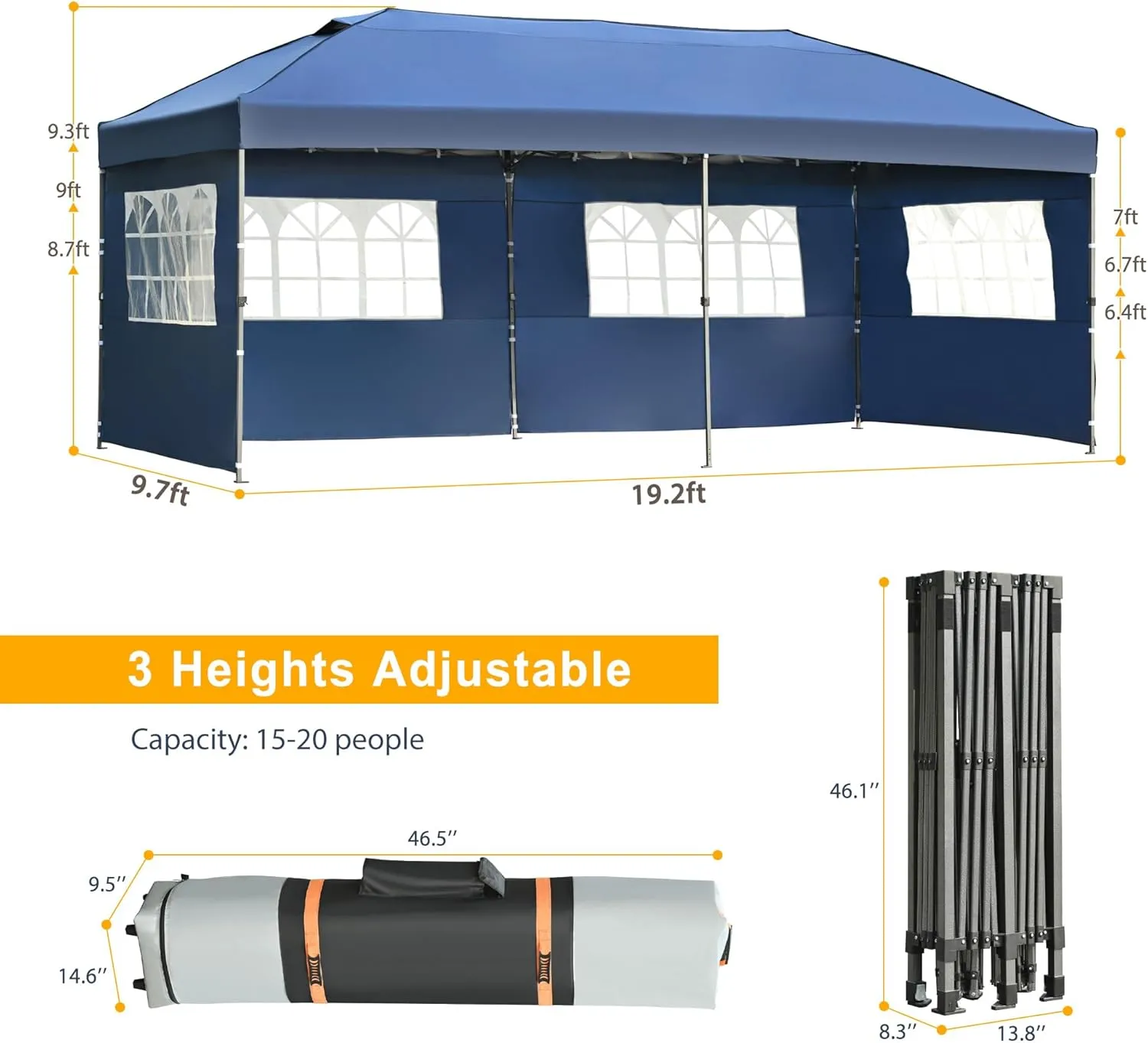 Canopy Tent, 10x20 Outdoor Canopy Tent, Pop Up Canopy with Sidewalls, Heavy Duty Canopy Event Wedding Tent, Wedding Party Tent for Parties with Wheeled Bag