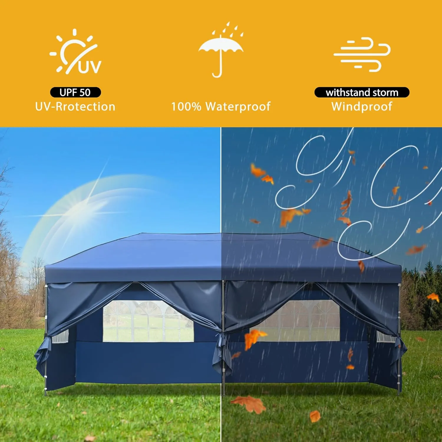 Canopy Tent, 10x20 Outdoor Canopy Tent, Pop Up Canopy with Sidewalls, Heavy Duty Canopy Event Wedding Tent, Wedding Party Tent for Parties with Wheeled Bag