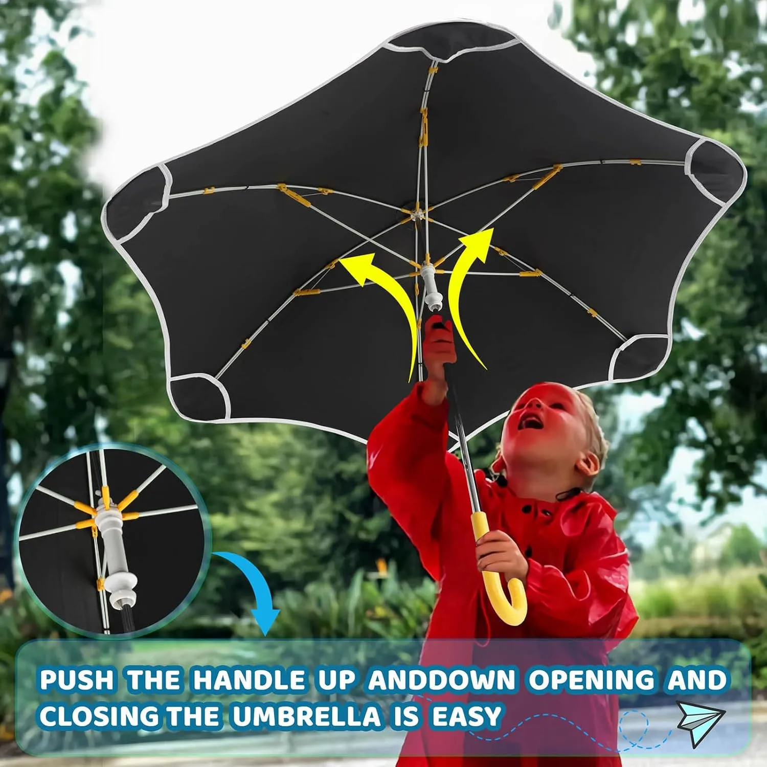 Capybara Kids Stick Umbrella with Reflective Strip Rounded Corner Wind-Proof Anti-UV Strong Portable Durable Lightweight Compact Umbrellas for Girls Boys Toddler
