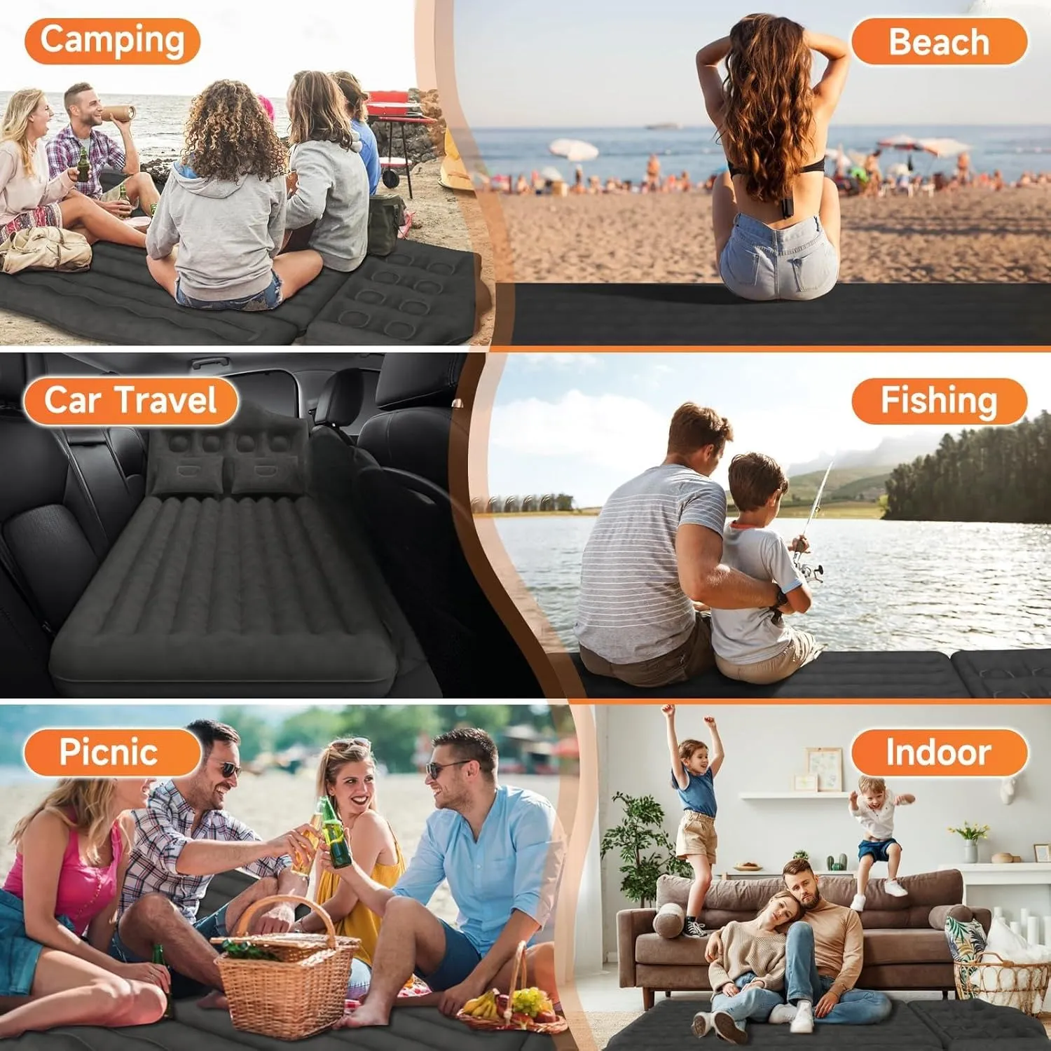 Car Air Mattress for Honda CRV HEV 2017 2018 2019 2020 2021,Flocking & PVC Thickened Double-Sided Portable Foldable Sleeping Pad Back Seat Trunk Inflatable Electric Pump Pillows,C