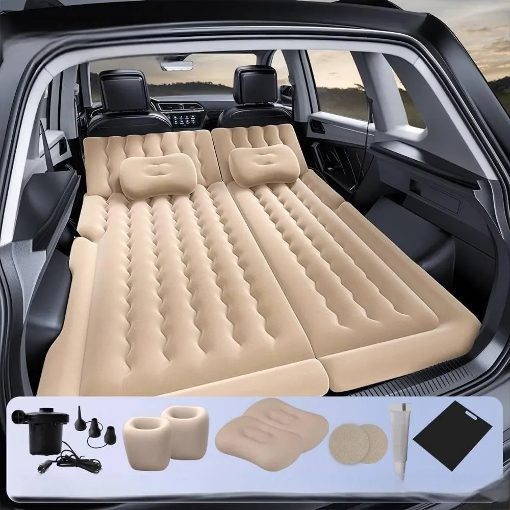 Car Air Mattress for Honda CRV HEV 2017 2018 2019 2020 2021,Flocking & PVC Thickened Double-Sided Portable Foldable Sleeping Pad Back Seat Trunk Inflatable Electric Pump Pillows,C