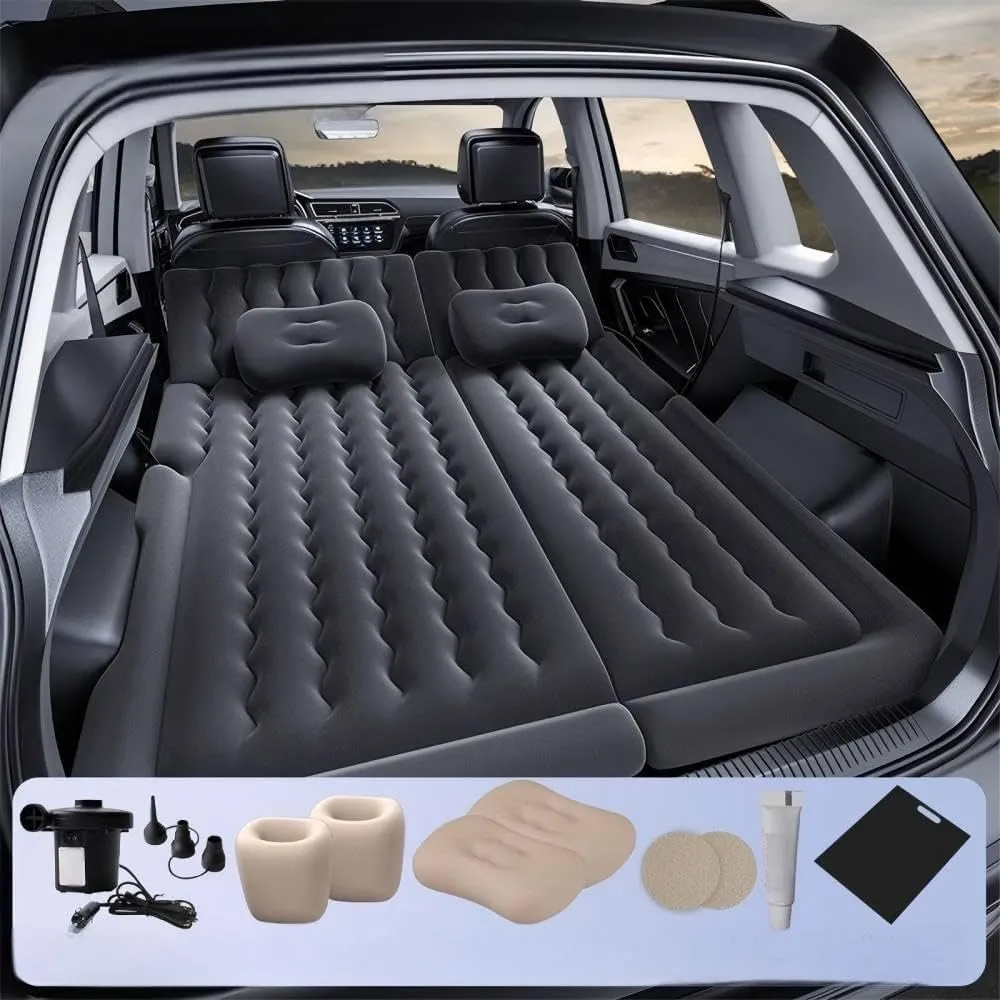 Car Air Mattress for Infiniti QX56 7seats(2/2/3) 2011-2014 2015 2016 2017 2018,Flocking & PVC Thickened Double-Sided Portable Foldable Sleeping Pad Back Seat Trunk Inflatable Electric Pump Pillows