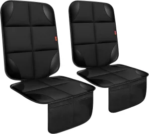 Car Seat Protector 2 Pack, Thickest Padding, Waterproof 600D Fabric, Non-Slip Backing, Mesh Pockets for Baby and Pet, Black, Universal Fit, Car, Truck, SUV, Van
