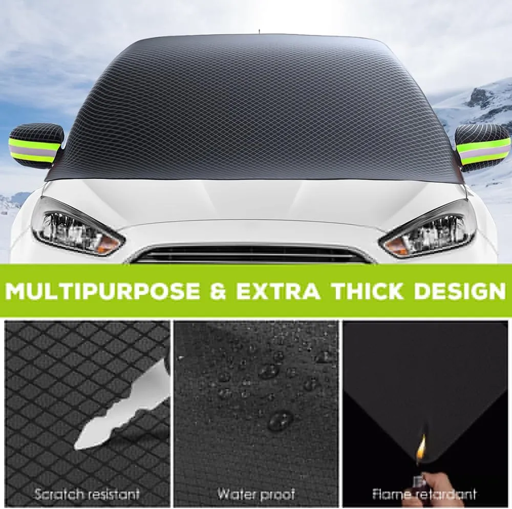 Car Windshield Snow Cover for Nissan Micra K13 Visia First/Acenta/Tekna 2010-2017, Magnetic Anti-Snow Cover Winter Frost Shield with Side Mirror Covers Front Windshield Cover for Ice and Snow