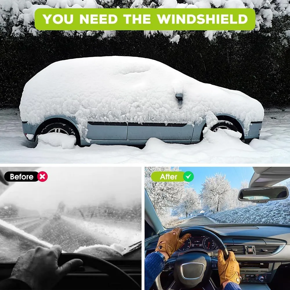 Car Windshield Snow Cover for Nissan Micra K13 Visia First/Acenta/Tekna 2010-2017, Magnetic Anti-Snow Cover Winter Frost Shield with Side Mirror Covers Front Windshield Cover for Ice and Snow