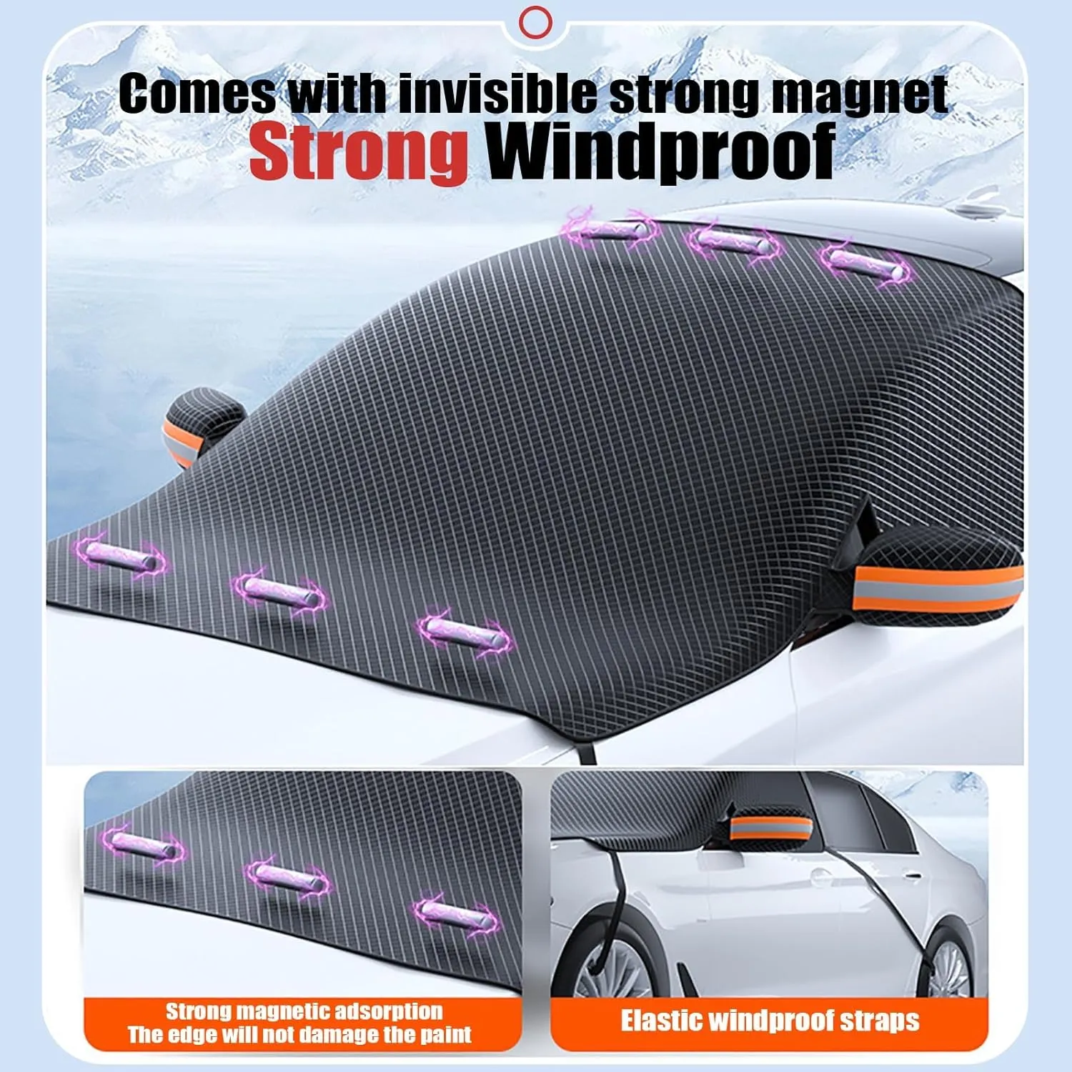 Car Windshield Snow Cover for Nissan Micra K13 Visia First/Acenta/Tekna 2010-2017, Magnetic Anti-Snow Cover Winter Frost Shield with Side Mirror Covers Front Windshield Cover for Ice and Snow