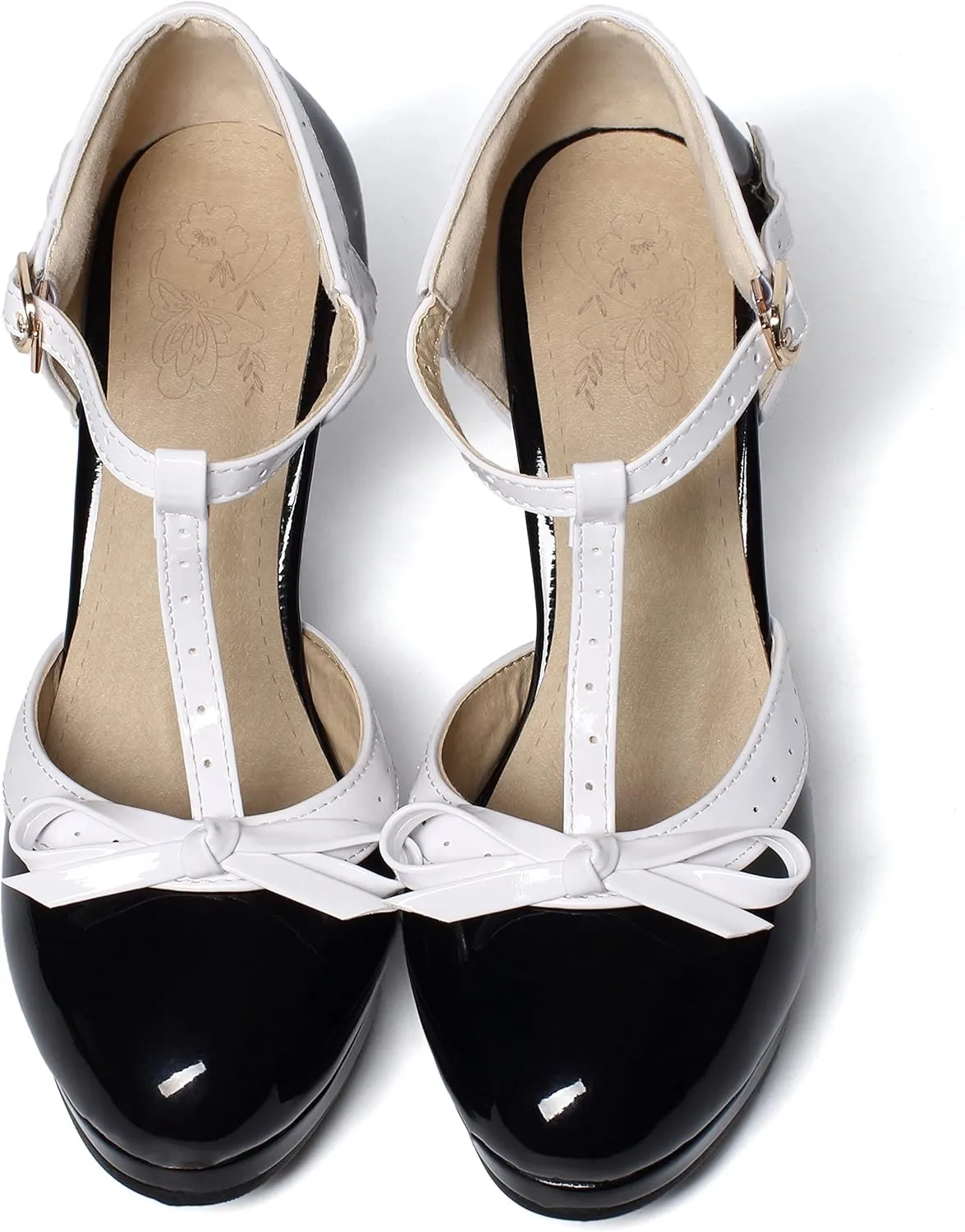 Caradise Womens High Heel T Strap Mary Jane Patent Pumps with Bow Rockabilly Dress Shoes