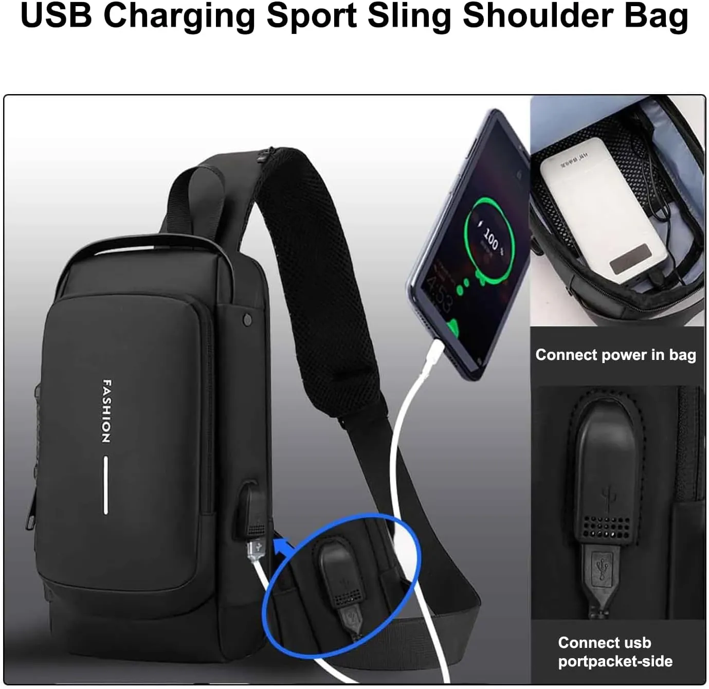 Carbon Fiber Streamline Anti-theft Sling Bag, Waterproof Durable Crossbody Bag with USB Charging Port (Blue Gold)