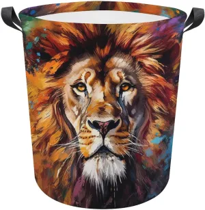 Carnivore Laundry Basket, King of Forest Collapsible Laundry Hamper, Waterproof Oxford Cloth Laundry Bag with Handles, Wild Animals Clothes Toy Organizer Basket for Room