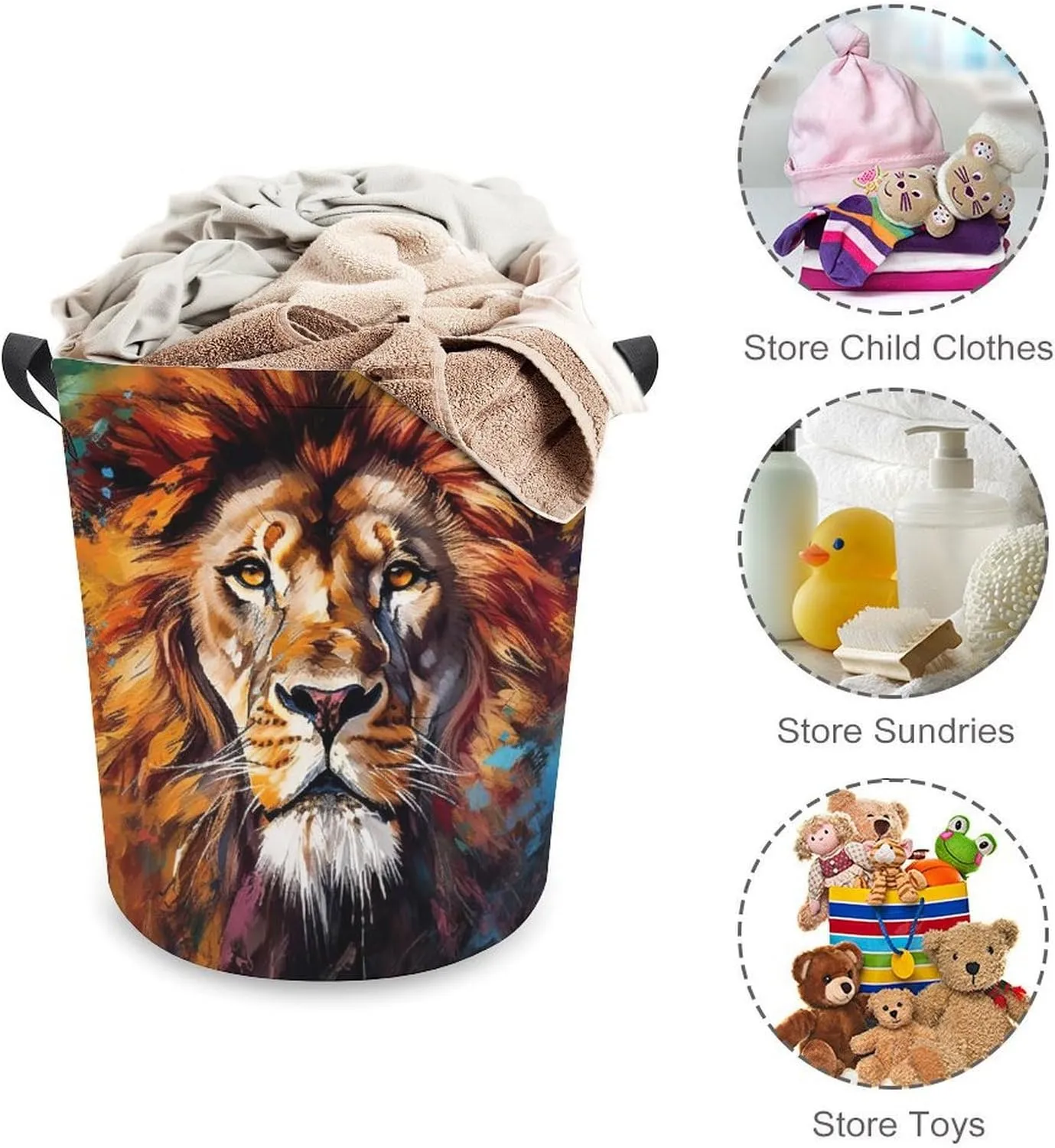 Carnivore Laundry Basket, King of Forest Collapsible Laundry Hamper, Waterproof Oxford Cloth Laundry Bag with Handles, Wild Animals Clothes Toy Organizer Basket for Room