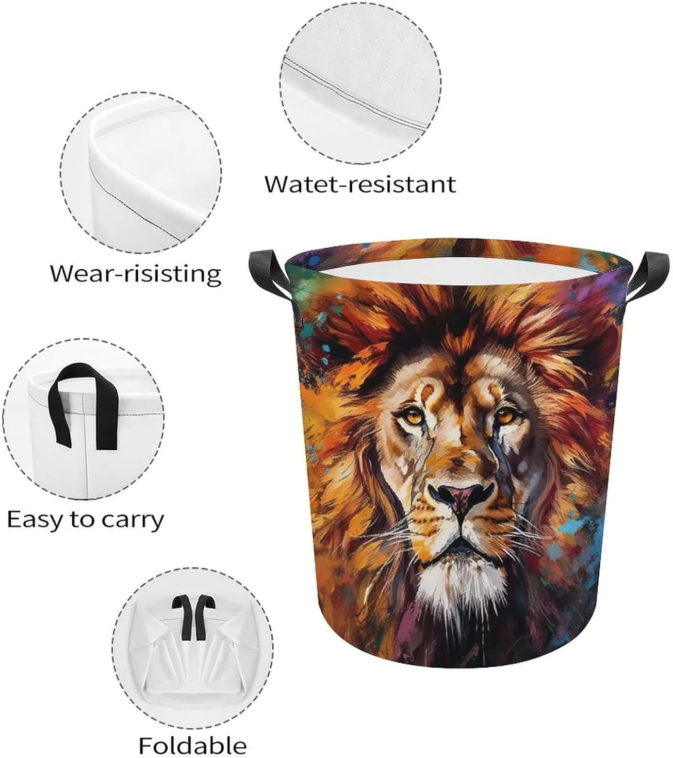 Carnivore Laundry Basket, King of Forest Collapsible Laundry Hamper, Waterproof Oxford Cloth Laundry Bag with Handles, Wild Animals Clothes Toy Organizer Basket for Room