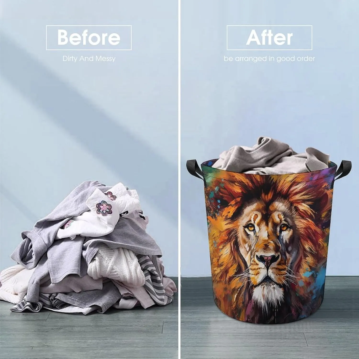 Carnivore Laundry Basket, King of Forest Collapsible Laundry Hamper, Waterproof Oxford Cloth Laundry Bag with Handles, Wild Animals Clothes Toy Organizer Basket for Room