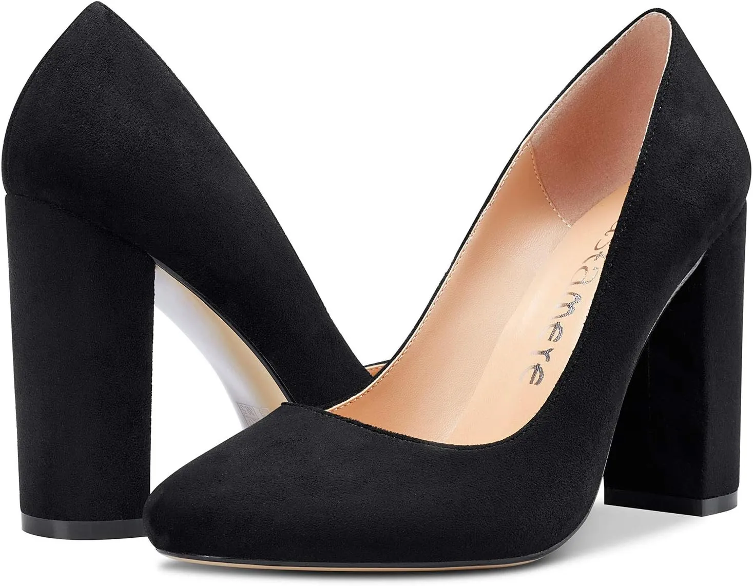 Castamere Women's High Block Heel Pumps Slip On Classic Round Toe Heels Wedding Party Dress Office Shoes 10CM