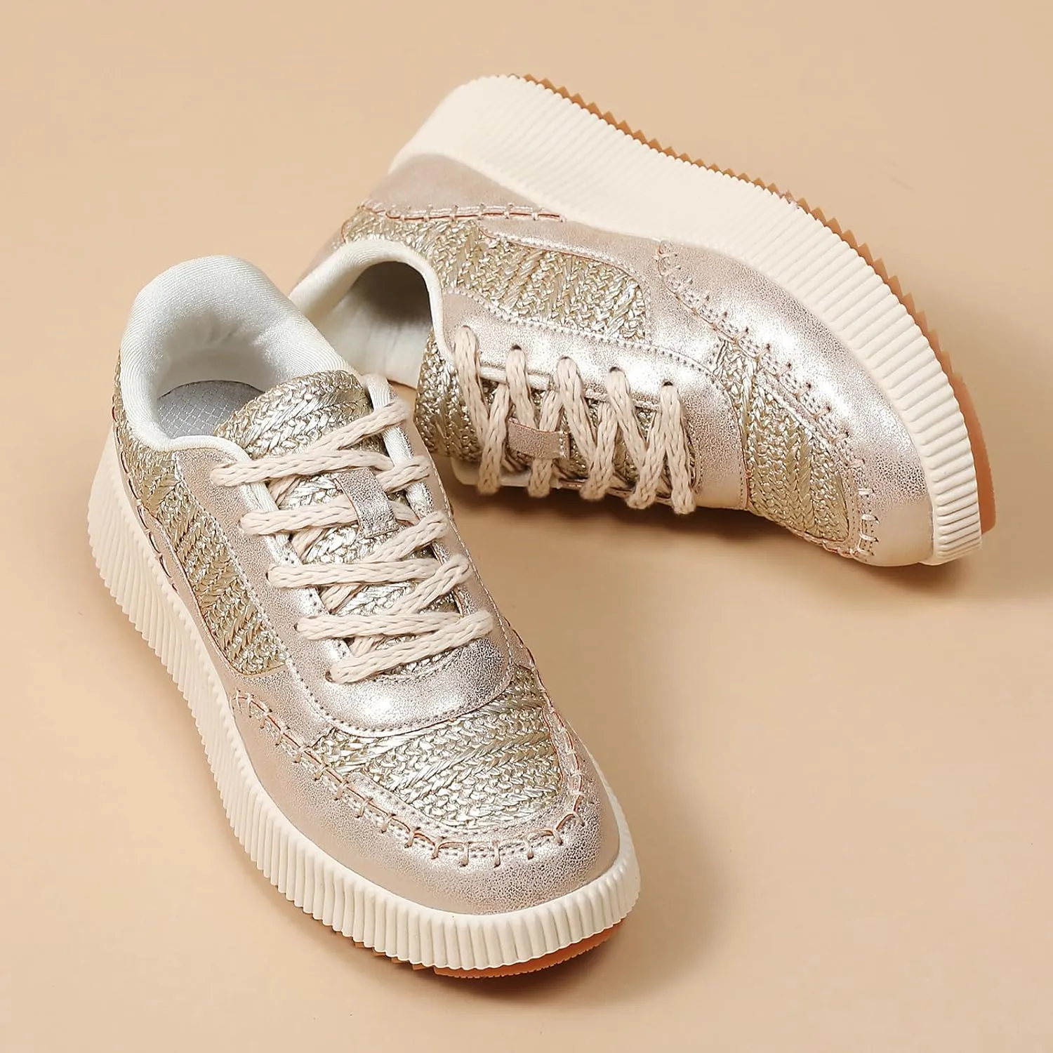 CERYTHRINA Platform Sneakers Women Fashion Shoes: 2.2 Inches - Chunky Braided Walking Shoes
