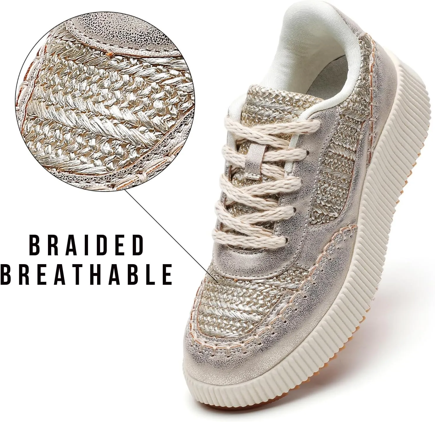 CERYTHRINA Platform Sneakers Women Fashion Shoes: 2.2 Inches - Chunky Braided Walking Shoes