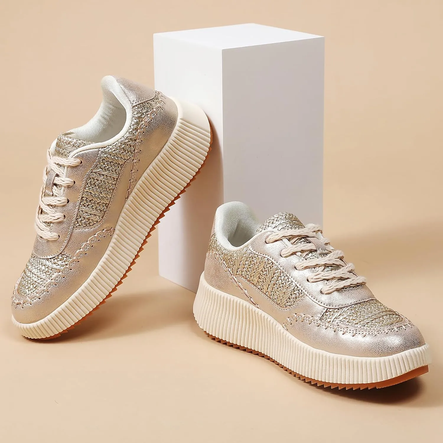 CERYTHRINA Platform Sneakers Women Fashion Shoes: 2.2 Inches - Chunky Braided Walking Shoes