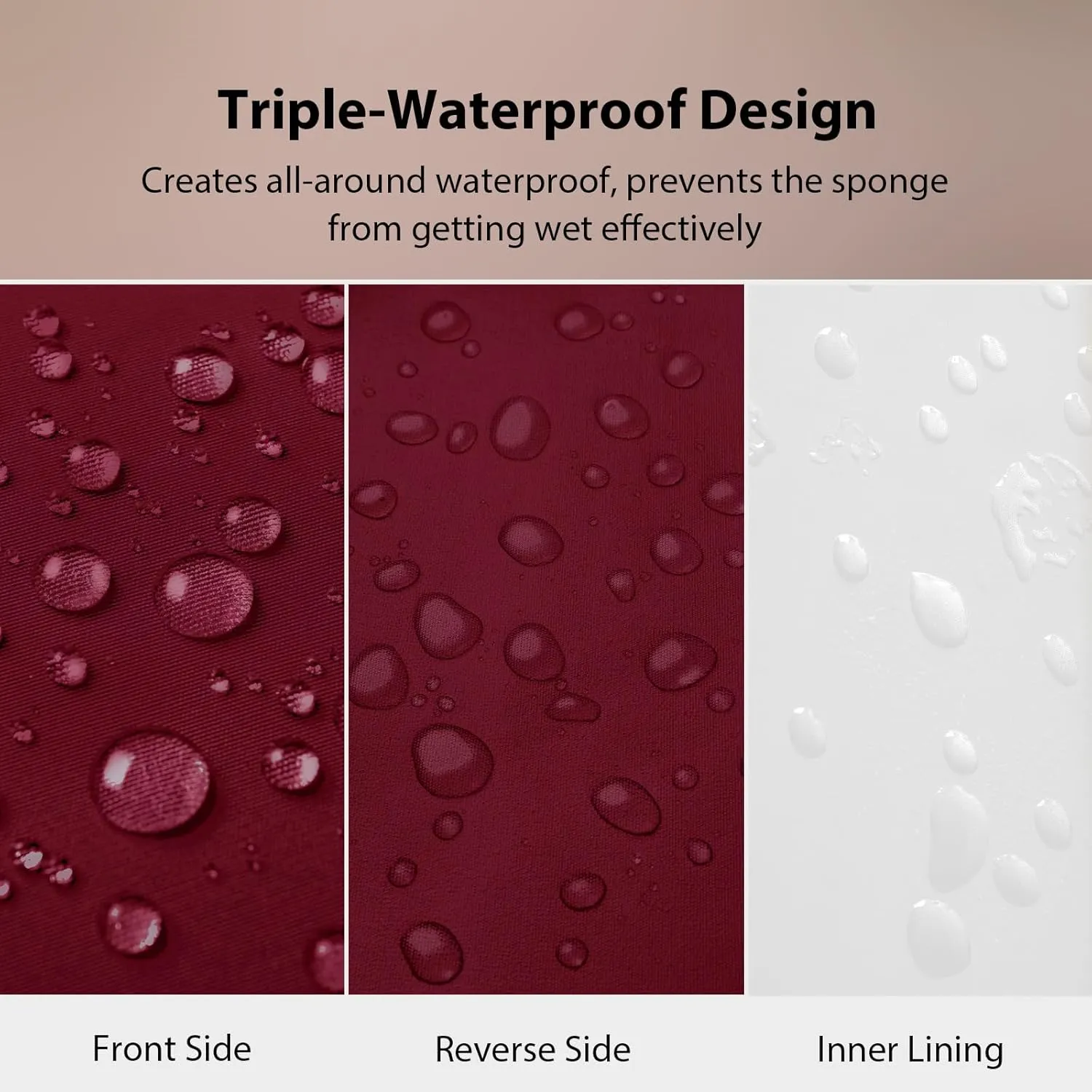 Chaise Lounge Cushions Outdoor, 72"x21"x3" Triple-Waterproof Outdoor Chair Cushions with Removable Cover, 4 Adjustable Ties Lounge Chair Cushions for Outdoor Furniture, Burgundy
