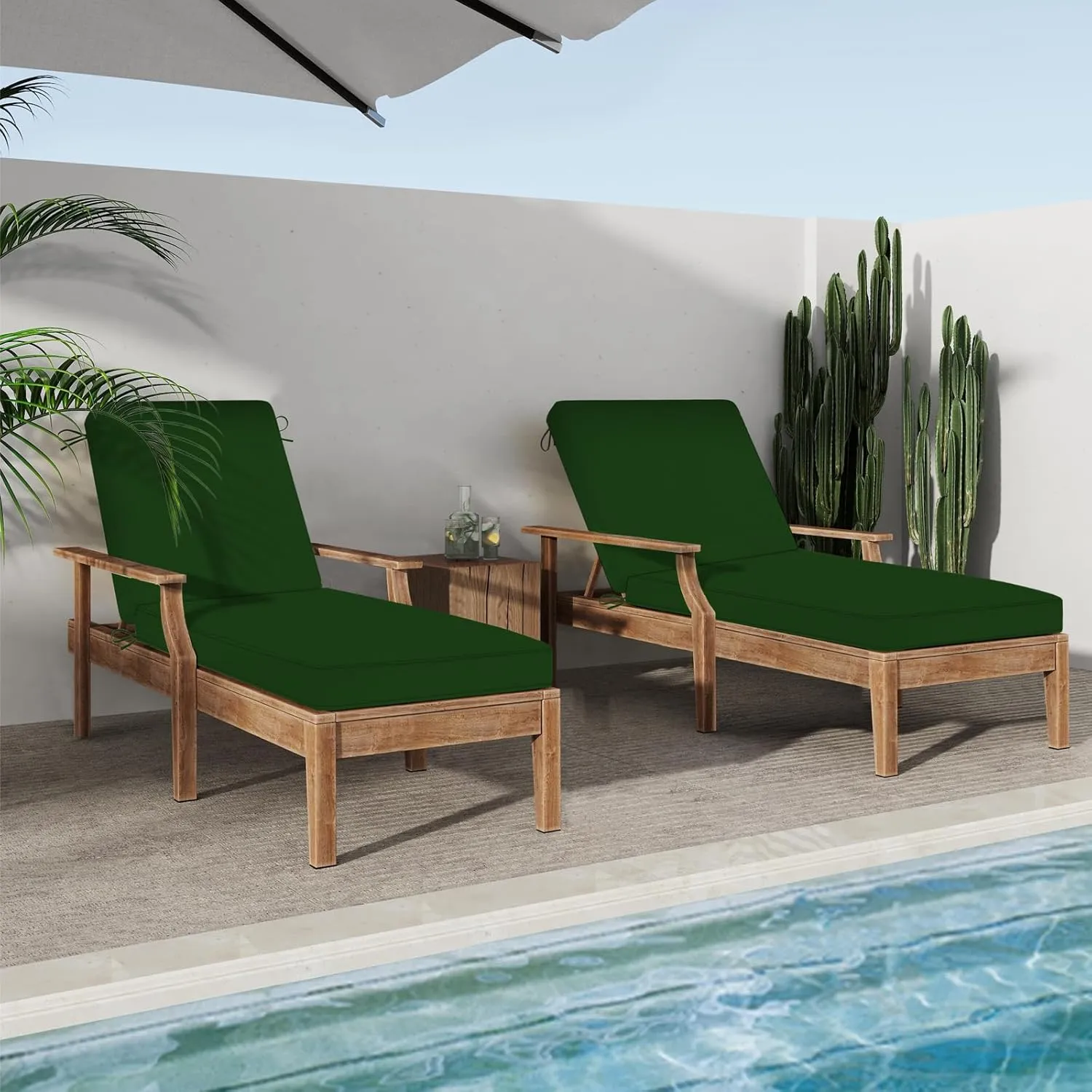 Chaise Lounge Cushions Outdoor, 72"x21"x3" Triple-Waterproof Outdoor Chair Cushions with Removable Cover, 4 Adjustable Ties Lounge Chair Cushions for Outdoor Furniture, Forest Green