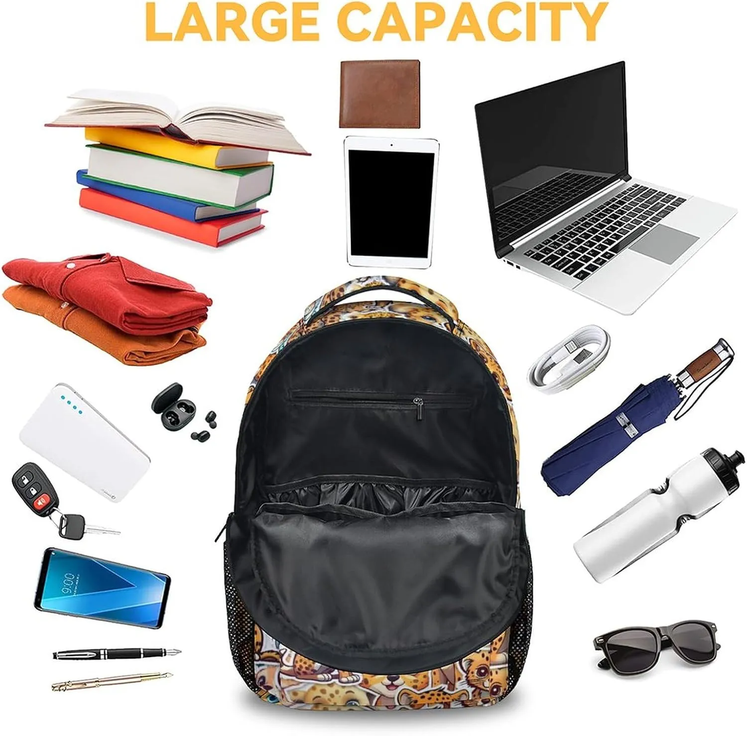 Cheetah Backpack for Girls Boys, 16 Inch School Bookbag with Adjustable Straps, Travel Bag Durable, Lightweight, Large Capacity
