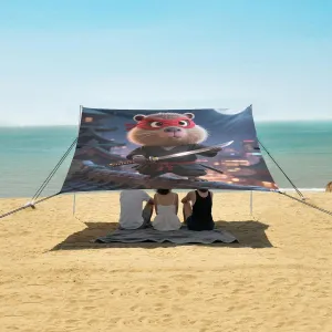 Chinese Swordsman Capybara Beach Camping Tent Sun Shelter for Whole Family, Beach Shade Canopy with UPF50  UV Protection,Easy Set Up and Carry,Outdoor Shade for Trips, Fishing, Backyard Fun Pic
